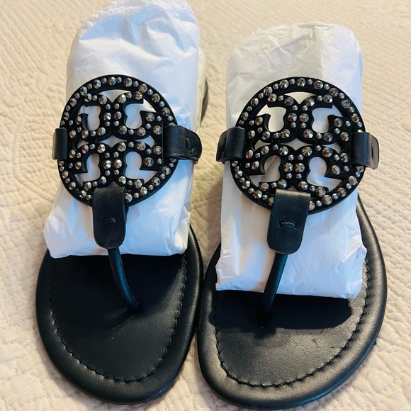 Tory Burch Embellished black miller size 9.5 EUC - Picture 2 of 8